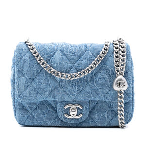 Pre-Loved Chanel Mini Quilted Denim Camellia Sweetheart Flap